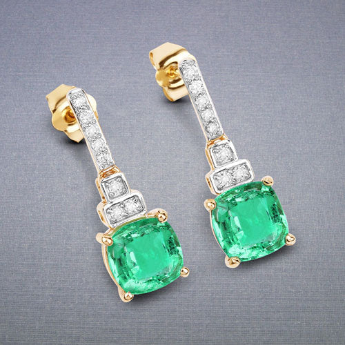 2.72 Carat Genuine Ethiopian Emerald and White Diamond 14K Yellow Gold Earrings - Image 4
