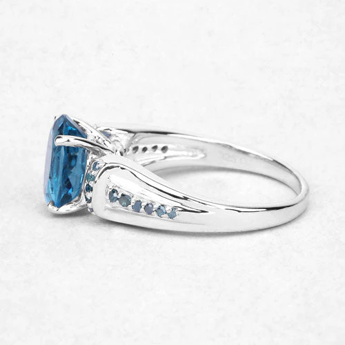 2.72 Carat Genuine London Blue Topaz and Blue Diamond .925 Sterling Silver Ring - Image 10