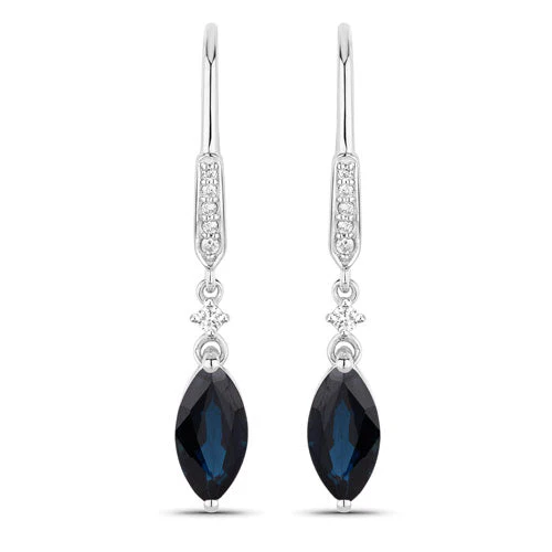 2.73 Carat Genuine Blue Sapphire and White Diamond 14K White Gold Earrings