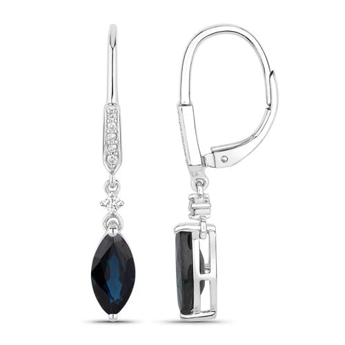 2.73 Carat Genuine Blue Sapphire and White Diamond 14K White Gold Earrings - Image 2