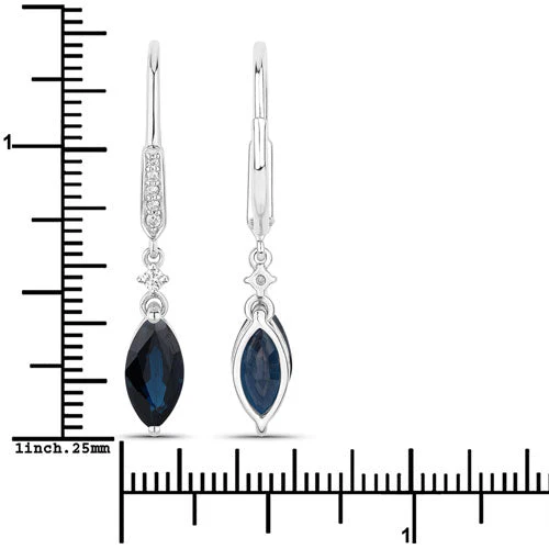 2.73 Carat Genuine Blue Sapphire and White Diamond 14K White Gold Earrings - Image 3