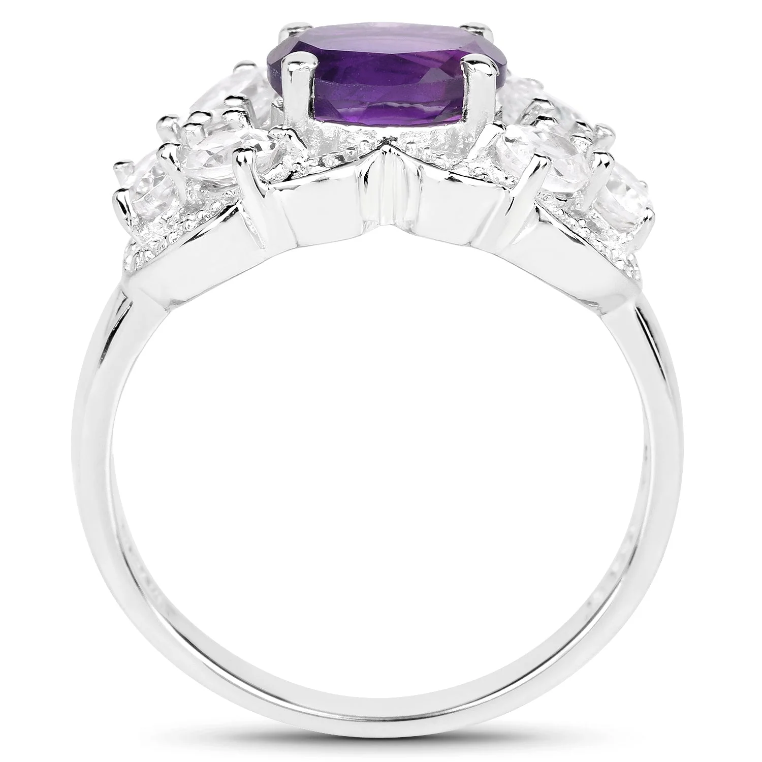 2.75 Carat Genuine Amethyst and White Zircon .925 Sterling Silver Ring - Image 2