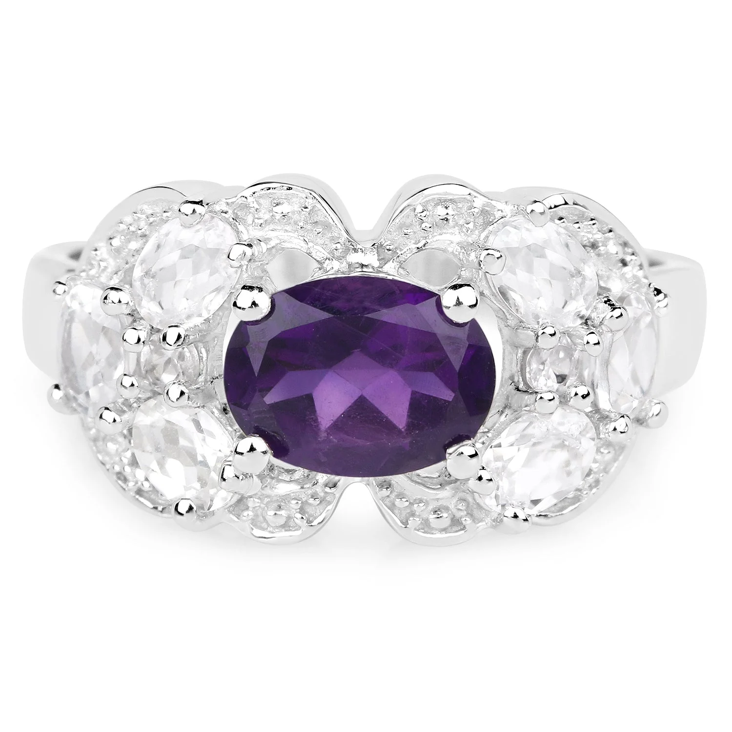 2.75 Carat Genuine Amethyst and White Zircon .925 Sterling Silver Ring - Image 3
