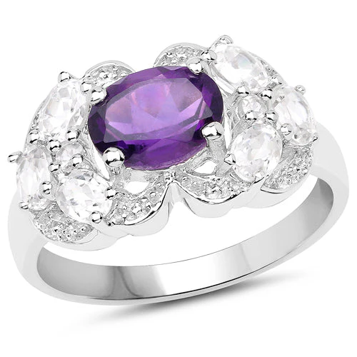 2.75 Carat Genuine Amethyst and White Zircon .925 Sterling Silver Ring - Image 4