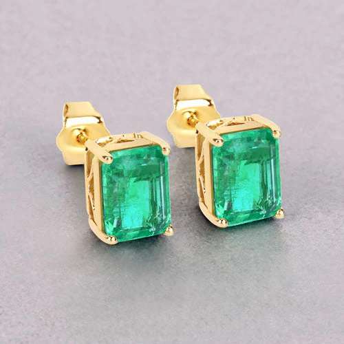 2.75 Carat Genuine Ethiopian Emerald 14K Yellow Gold Earrings - Image 4