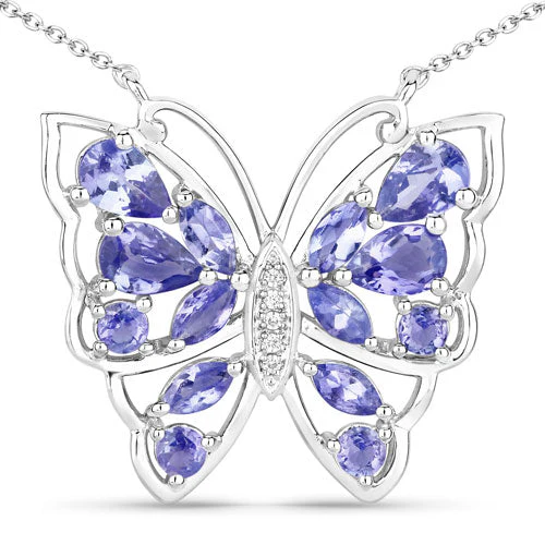 2.76 Carat Genuine Tanzanite and White Zircon .925 Sterling Silver Necklace - Image 5