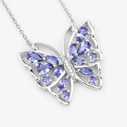 2.76 Carat Genuine Tanzanite and White Zircon .925 Sterling Silver Necklace - Image 8