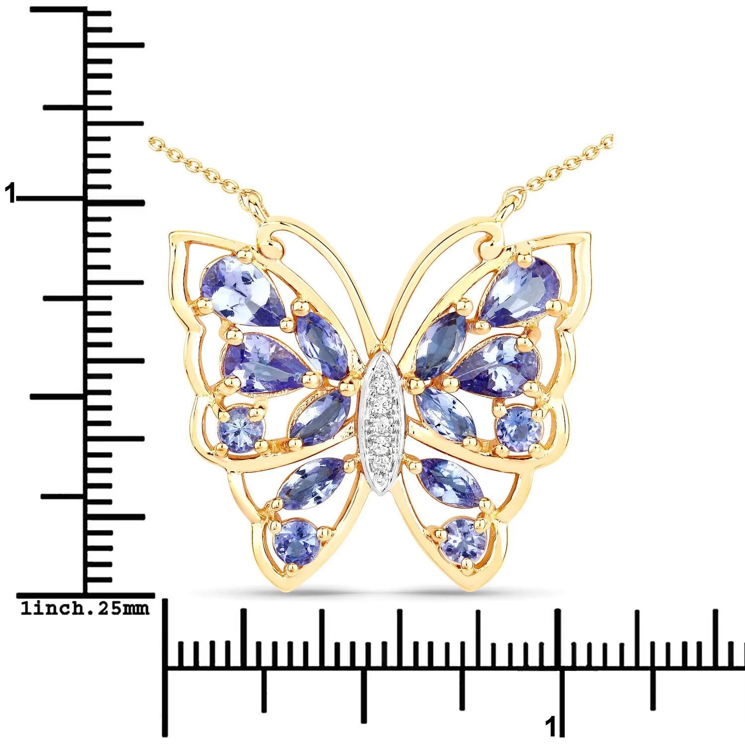 2.76 Carat Genuine Tanzanite and White Zircon .925 Sterling Silver Necklace - Image 3