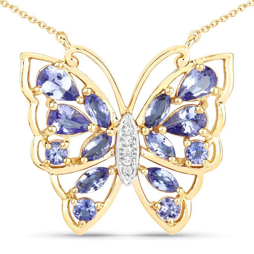 2.76 Carat Genuine Tanzanite and White Zircon .925 Sterling Silver Necklace - Image 5
