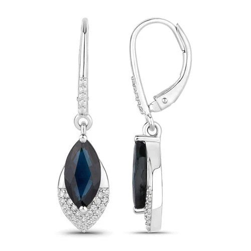 2.79 Carat Genuine Blue Sapphire and White Diamond 14K White Gold Earrings - Image 2