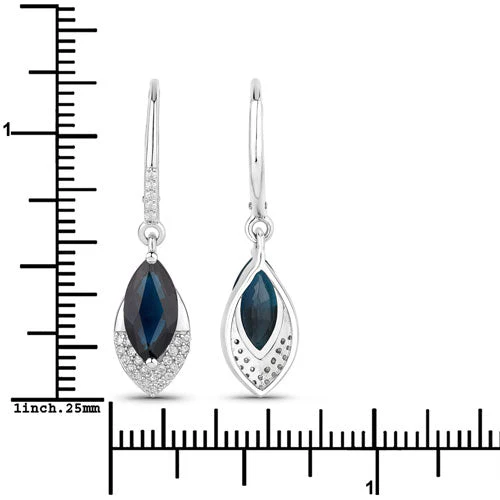 2.79 Carat Genuine Blue Sapphire and White Diamond 14K White Gold Earrings - Image 3