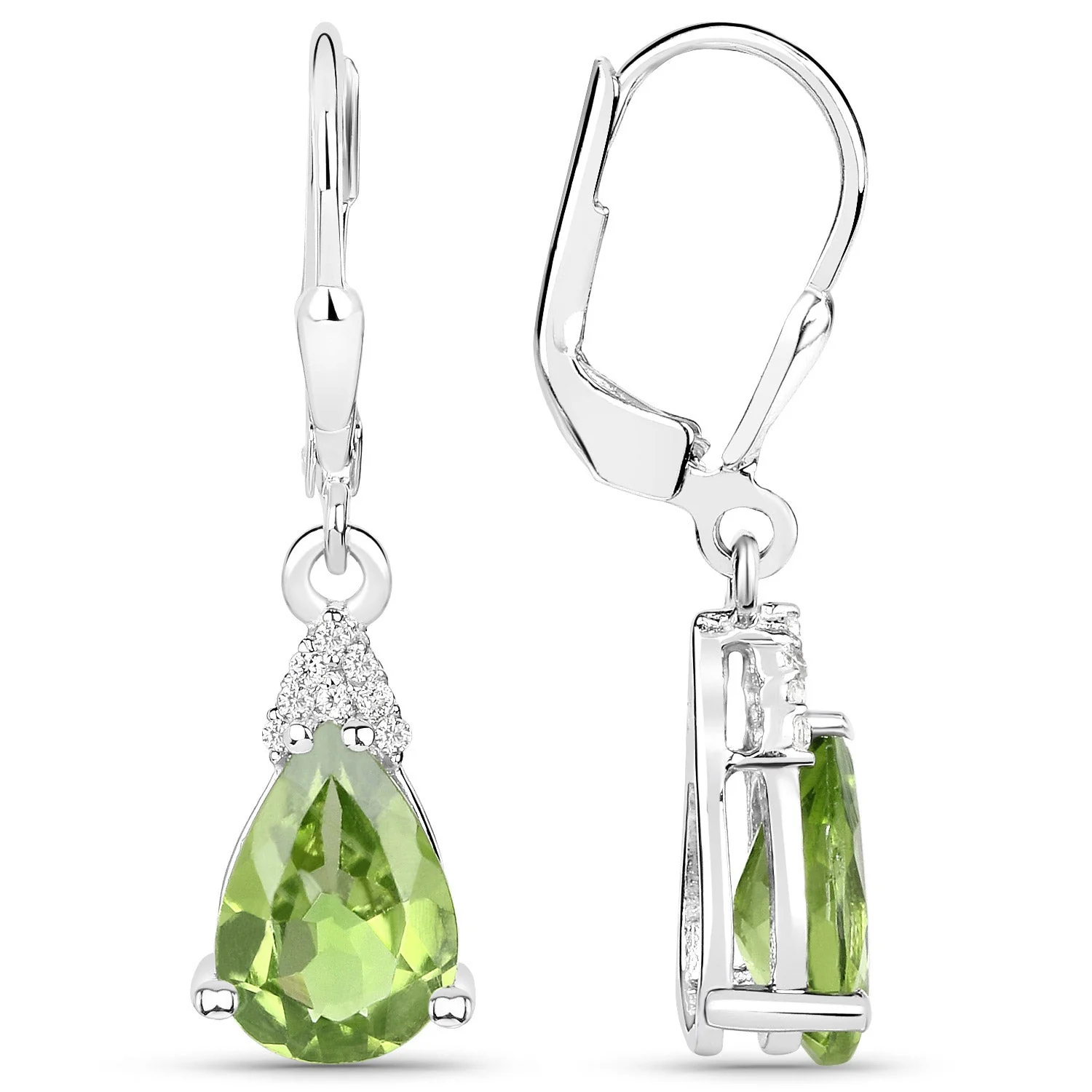 2.80 Carat Genuine Peridot and White Zircon .925 Sterling Silver Earrings - Image 2