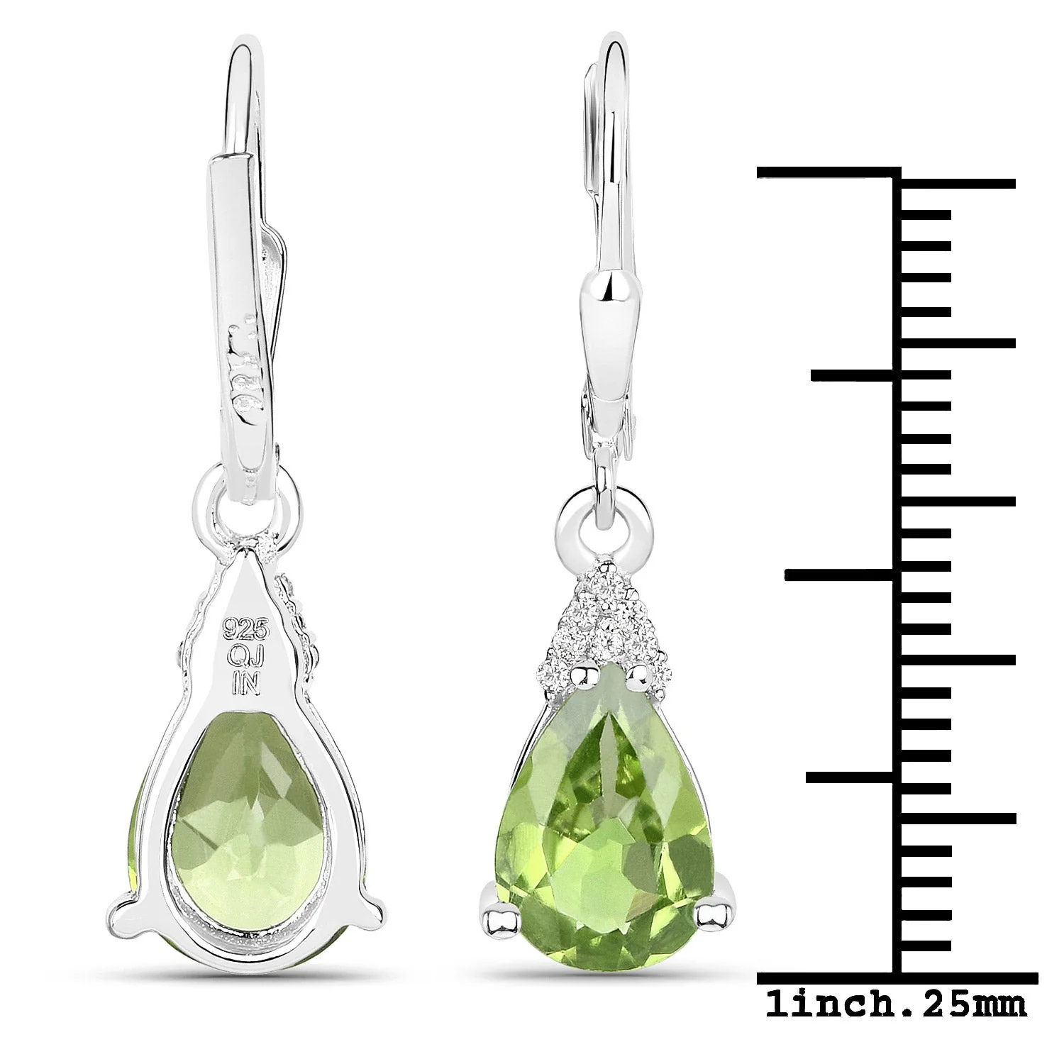 2.80 Carat Genuine Peridot and White Zircon .925 Sterling Silver Earrings - Image 3