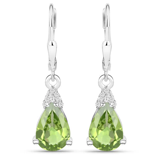 2.80 Carat Genuine Peridot and White Zircon .925 Sterling Silver Earrings - Image 4