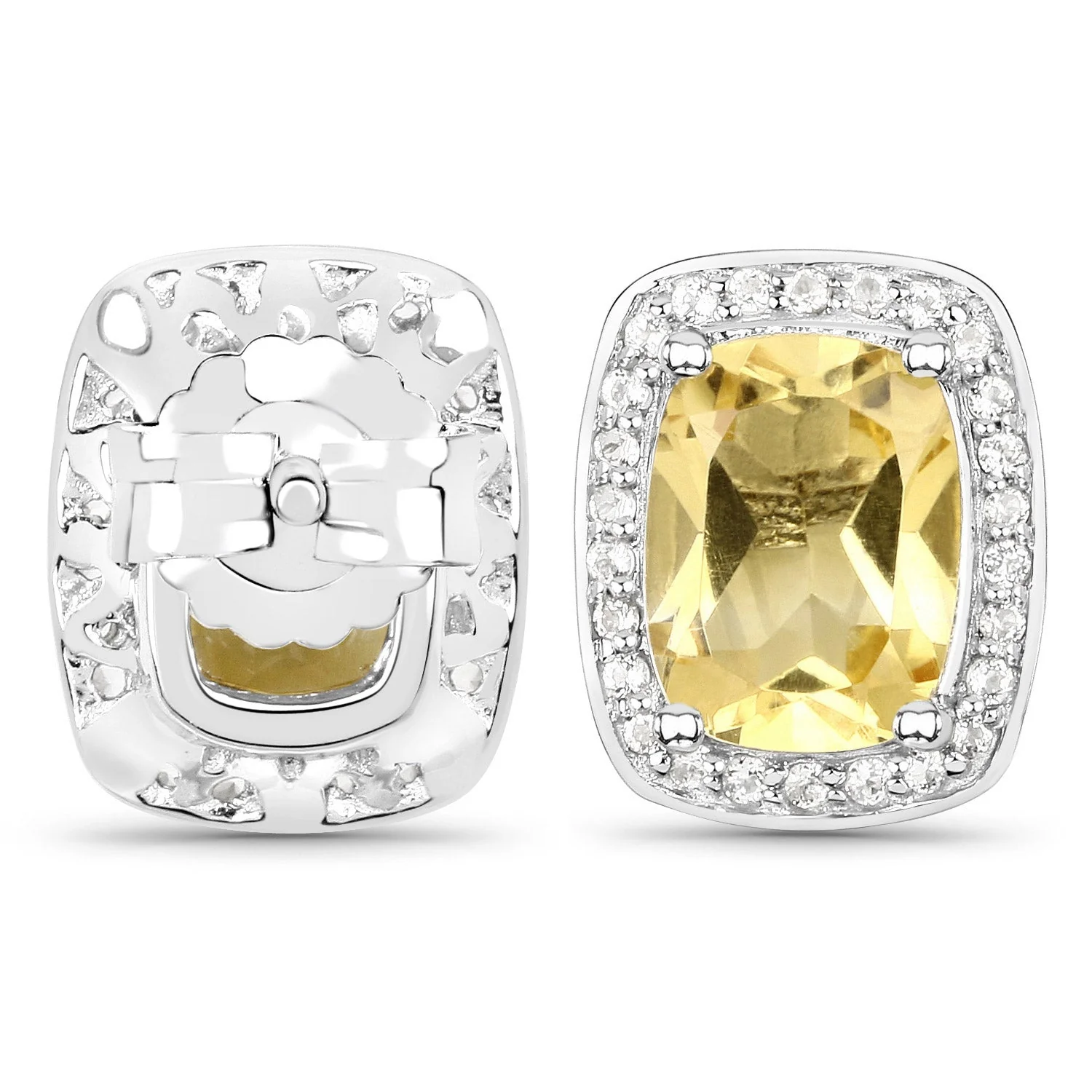 2.81 Carat Genuine Citrine and White Topaz .925 Sterling Silver Earrings - Image 3