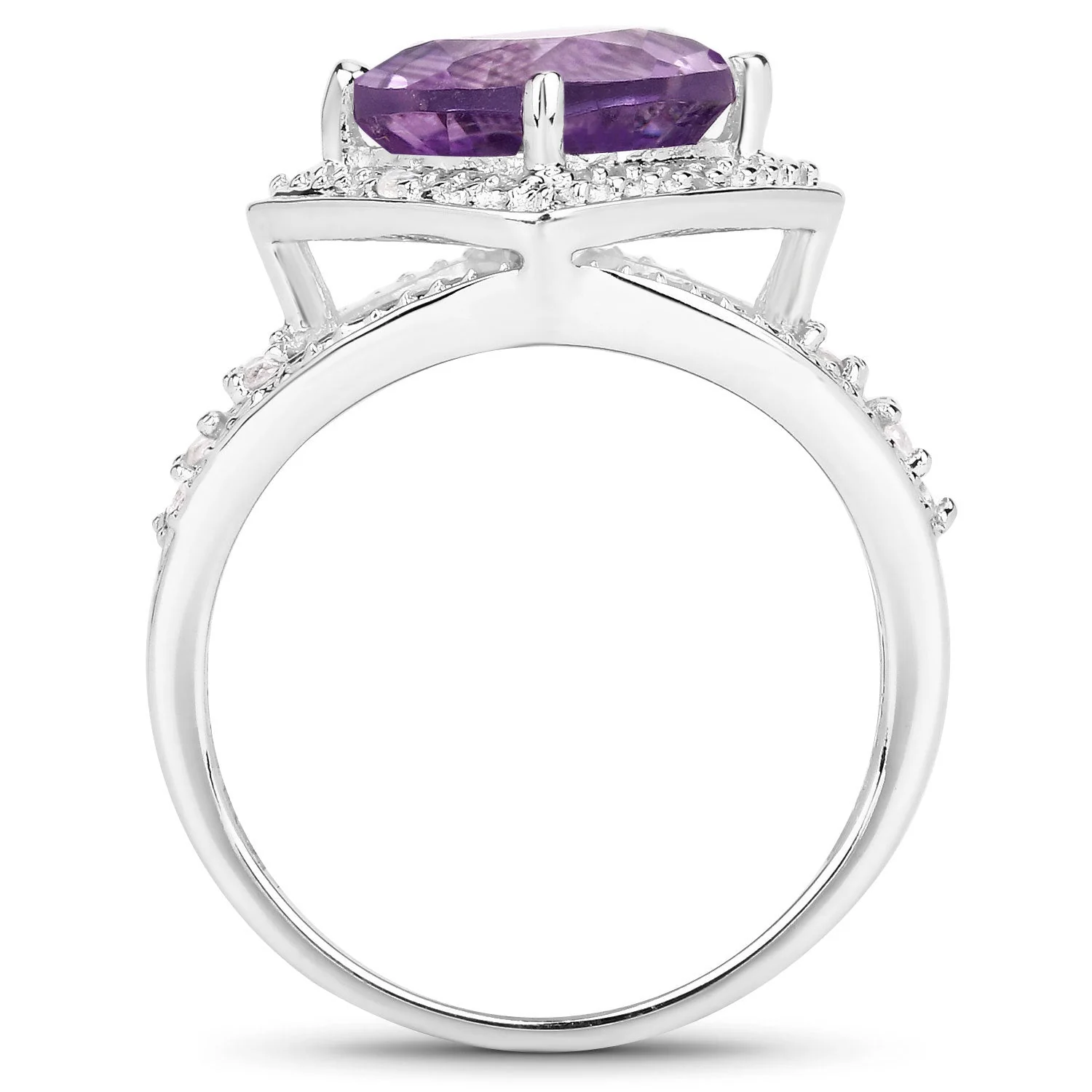 2.82 Carat Genuine Amethyst and White Topaz .925 Sterling Silver Ring - Image 2