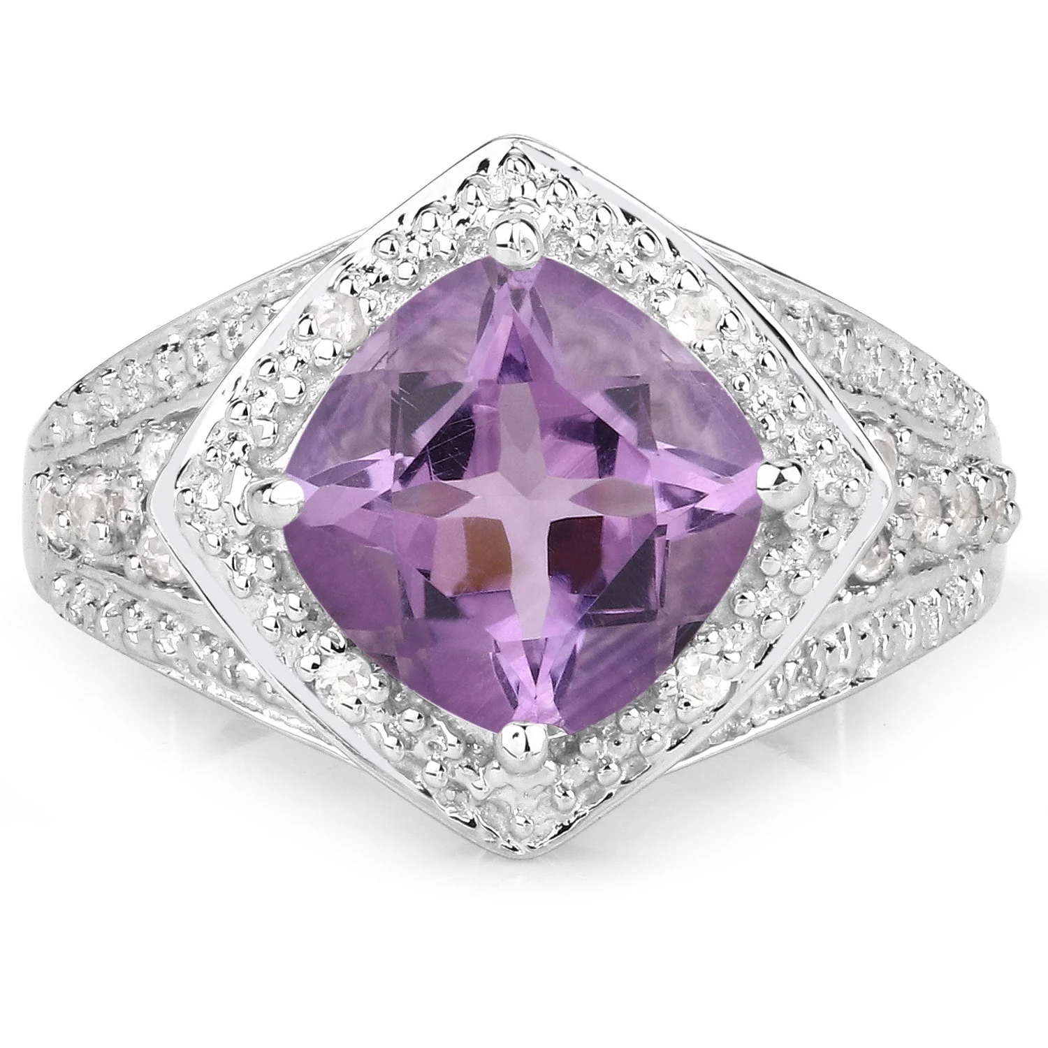 2.82 Carat Genuine Amethyst and White Topaz .925 Sterling Silver Ring - Image 3