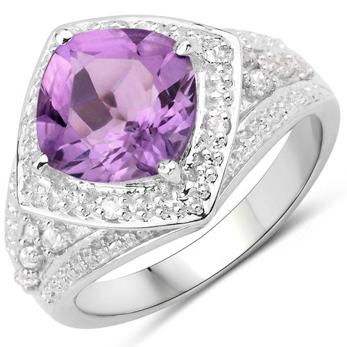 2.82 Carat Genuine Amethyst and White Topaz .925 Sterling Silver Ring - Image 4