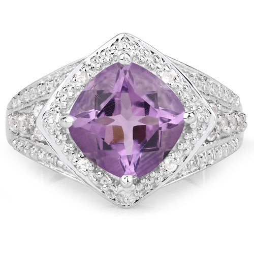 2.82 Carat Genuine Amethyst and White Topaz .925 Sterling Silver Ring - Image 6