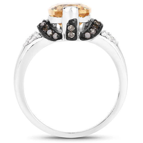 "2.83 Carat Genuine Citrine, Champagne Diamond and White Diamond .925 Sterling Silver Ring - Image 2