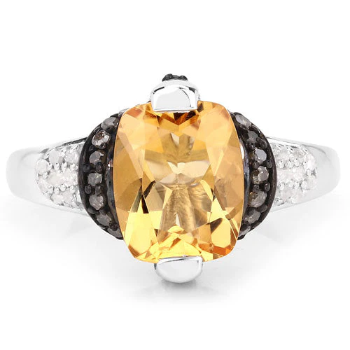 "2.83 Carat Genuine Citrine, Champagne Diamond and White Diamond .925 Sterling Silver Ring - Image 3