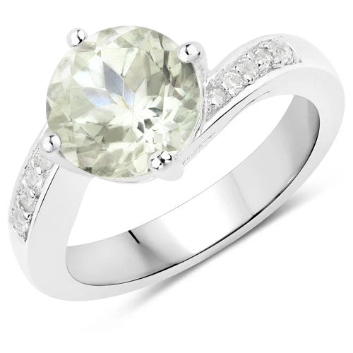 2.85 Carat Genuine Green Amethyst and White Topaz .925 Sterling Silver Ring - Image 2