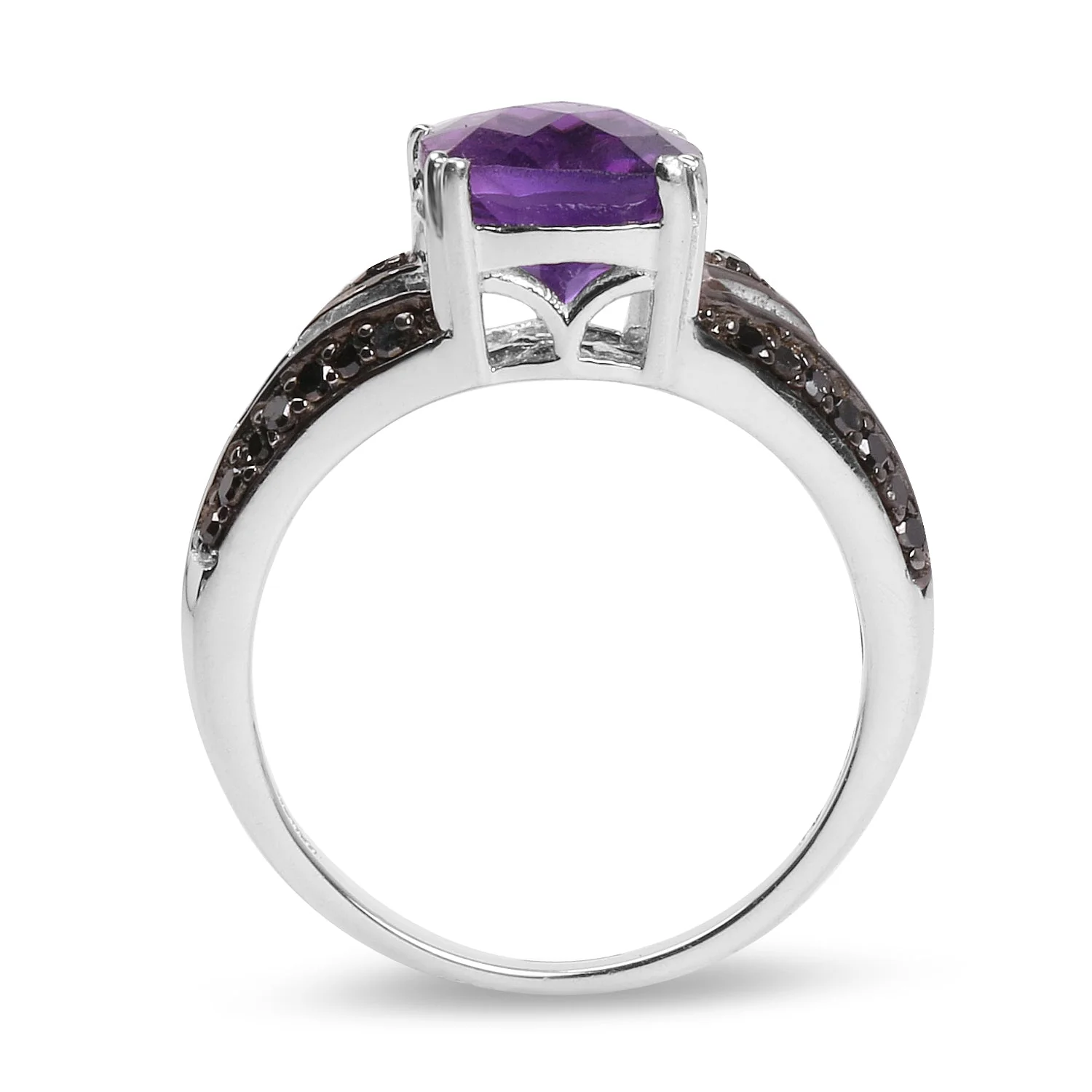 2.87 Carat Genuine Amethyst and Black Diamond .925 Sterling Silver Ring - Image 2