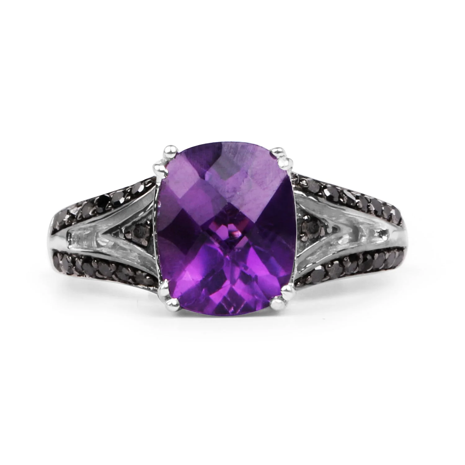 2.87 Carat Genuine Amethyst and Black Diamond .925 Sterling Silver Ring - Image 3
