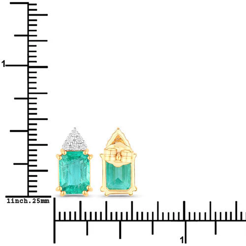 2.87 Carat Genuine Ethiopian Emerald and White Diamond 14K Yellow Gold Earrings - Image 3