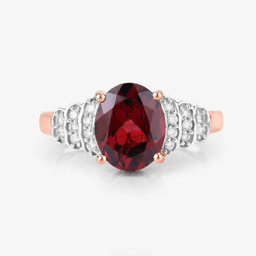 2.87 Carat Genuine Rhodolite and White Diamond 14K Rose Gold Ring - Image 14