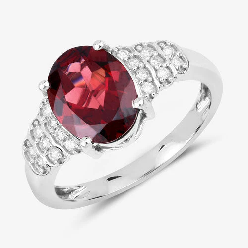 2.87 Carat Genuine Rhodolite and White Diamond 14K White Gold Ring - Image 10