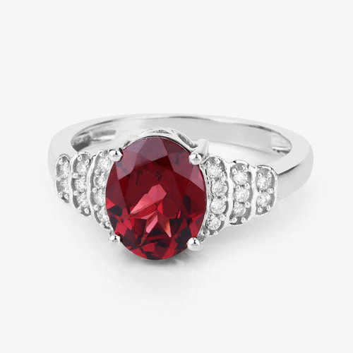 2.87 Carat Genuine Rhodolite and White Diamond 14K White Gold Ring - Image 11