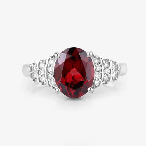 2.87 Carat Genuine Rhodolite and White Diamond 14K White Gold Ring - Image 14