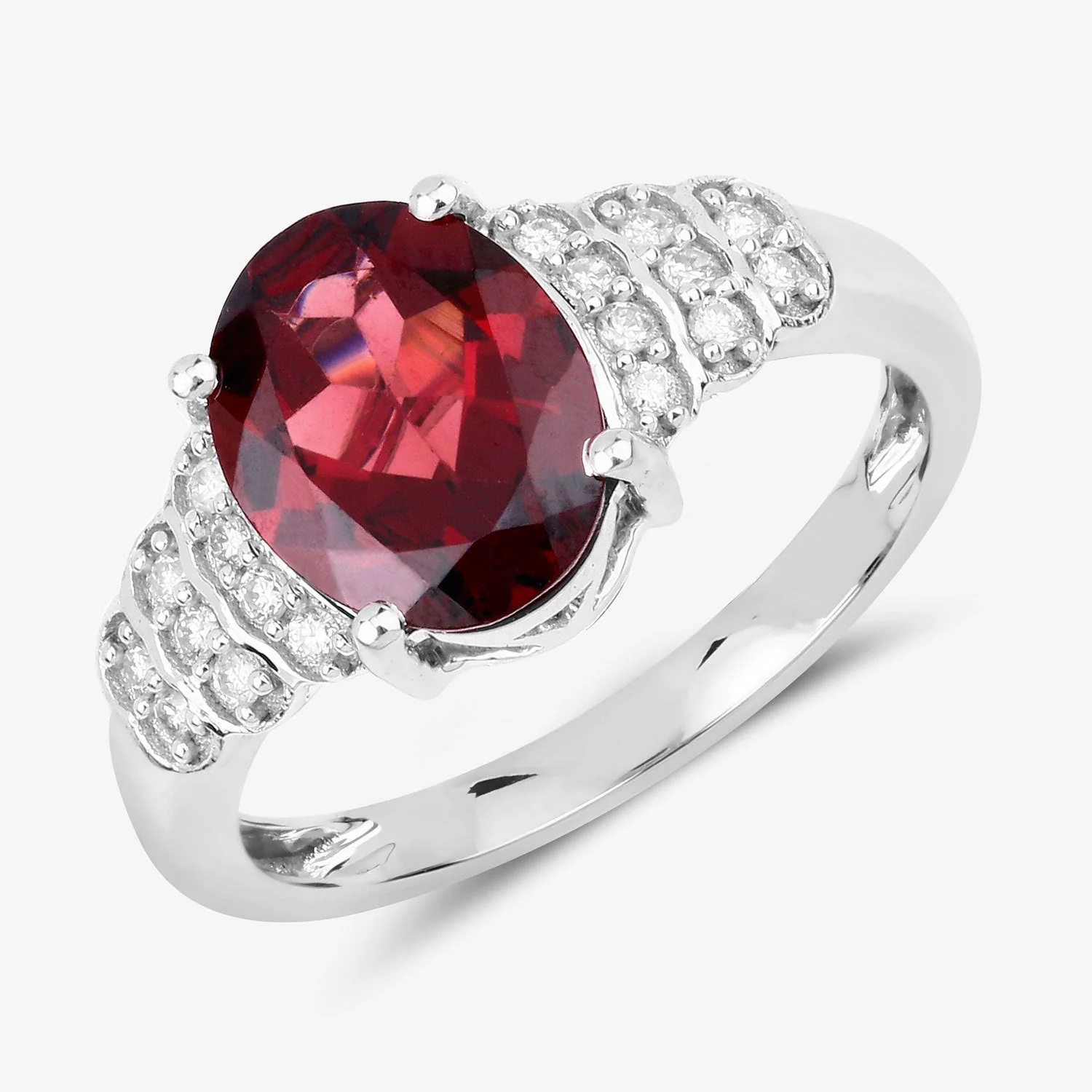 2.87 Carat Genuine Rhodolite and White Diamond 14K White Gold Ring - Image 4