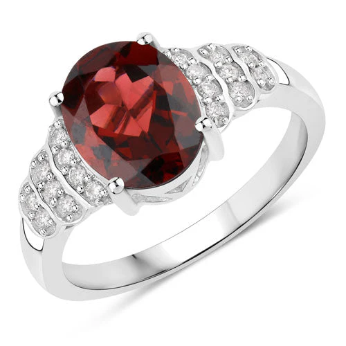 2.87 Carat Genuine Rhodolite and White Diamond 14K White Gold Ring - Image 5