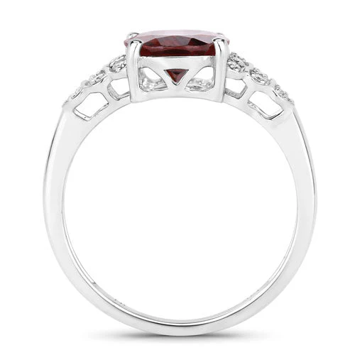 2.87 Carat Genuine Rhodolite and White Diamond 14K White Gold Ring - Image 6