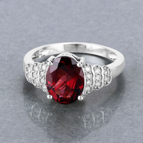 2.87 Carat Genuine Rhodolite and White Diamond 14K White Gold Ring - Image 8