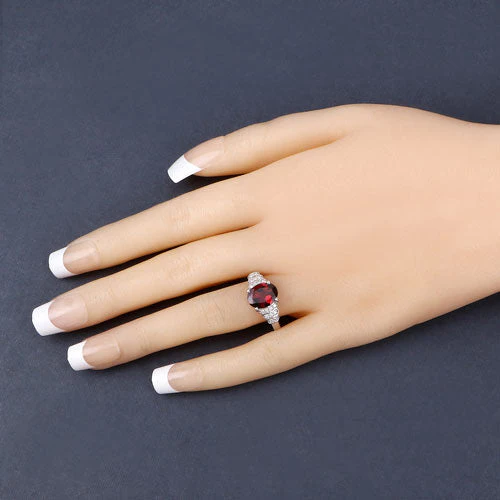 2.87 Carat Genuine Rhodolite and White Diamond 14K White Gold Ring - Image 9
