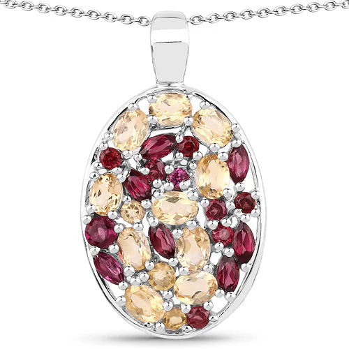 2.88 Carat Genuine Citrine and Rhodolite .925 Sterling Silver Pendant