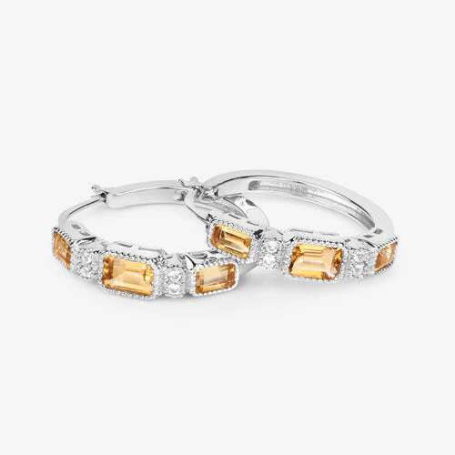 2.88 Carat Genuine Citrine and White Topaz .925 Sterling Silver Earrings - Image 10