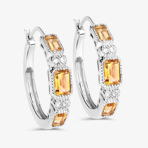 2.88 Carat Genuine Citrine and White Topaz .925 Sterling Silver Earrings - Image 12
