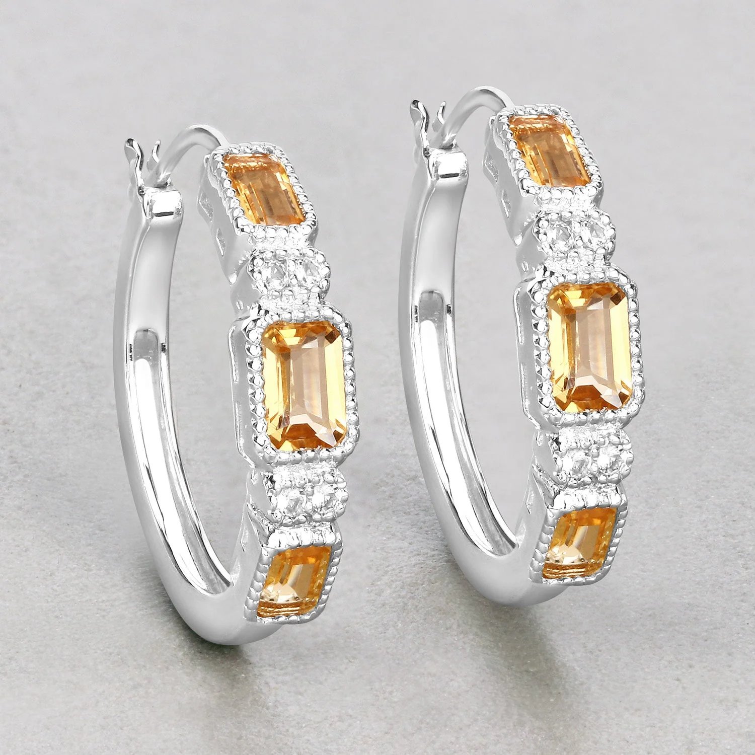 2.88 Carat Genuine Citrine and White Topaz .925 Sterling Silver Earrings - Image 2