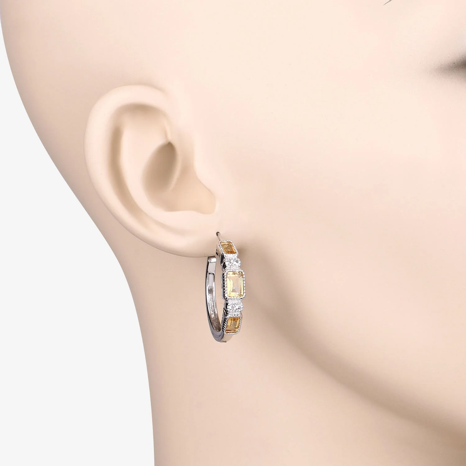 2.88 Carat Genuine Citrine and White Topaz .925 Sterling Silver Earrings - Image 3