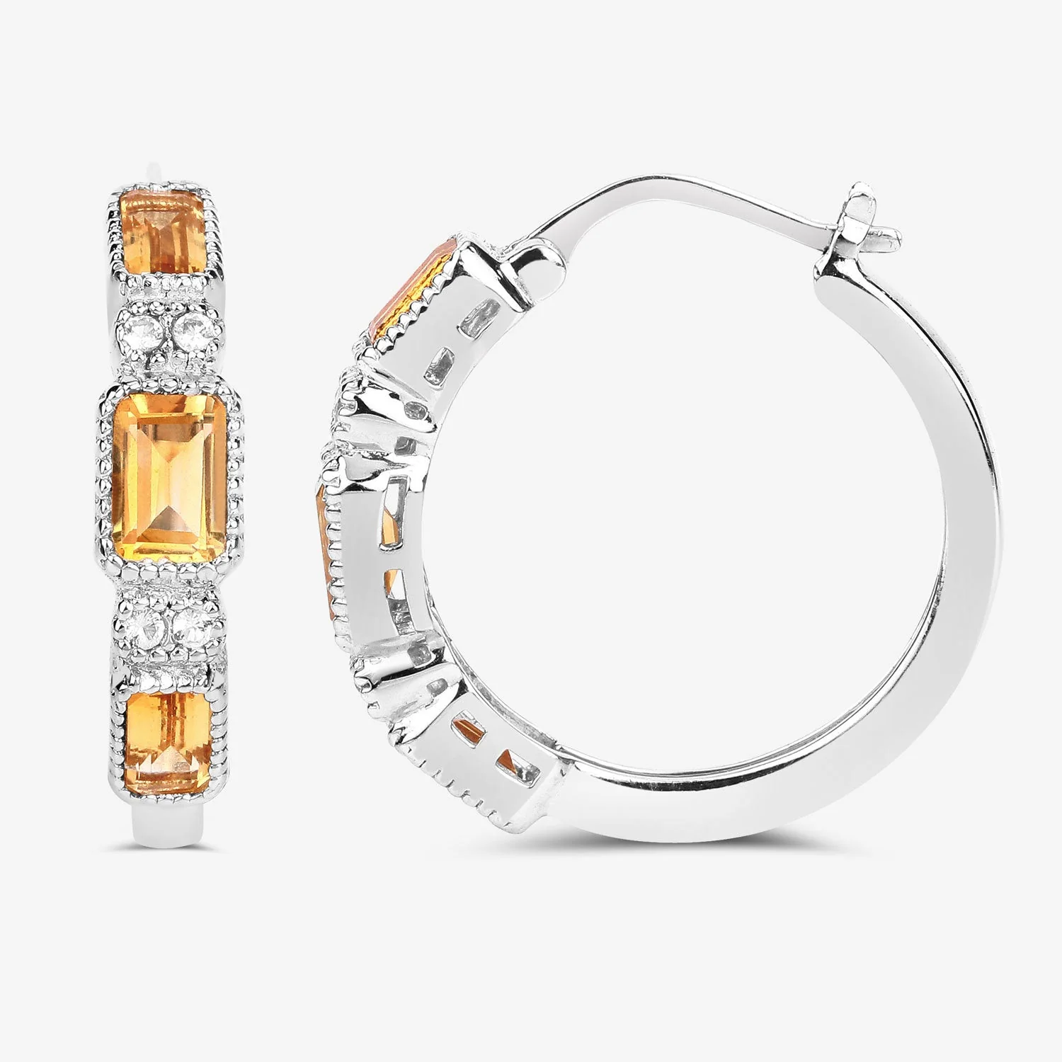 2.88 Carat Genuine Citrine and White Topaz .925 Sterling Silver Earrings - Image 4