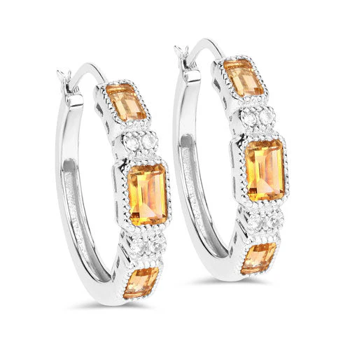 2.88 Carat Genuine Citrine and White Topaz .925 Sterling Silver Earrings - Image 5