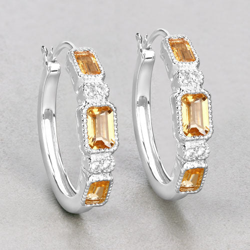 2.88 Carat Genuine Citrine and White Topaz .925 Sterling Silver Earrings - Image 6