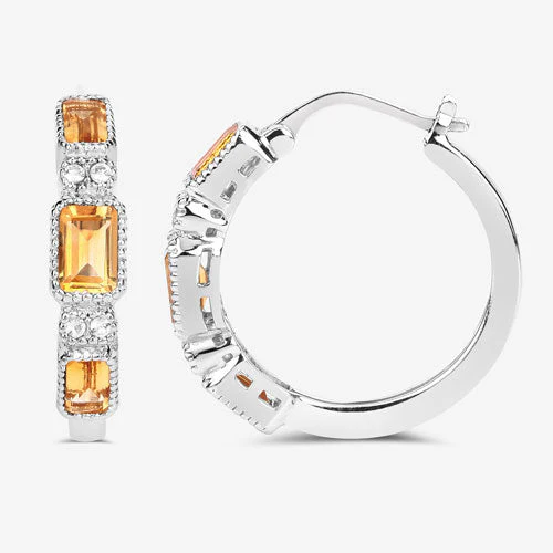 2.88 Carat Genuine Citrine and White Topaz .925 Sterling Silver Earrings - Image 8