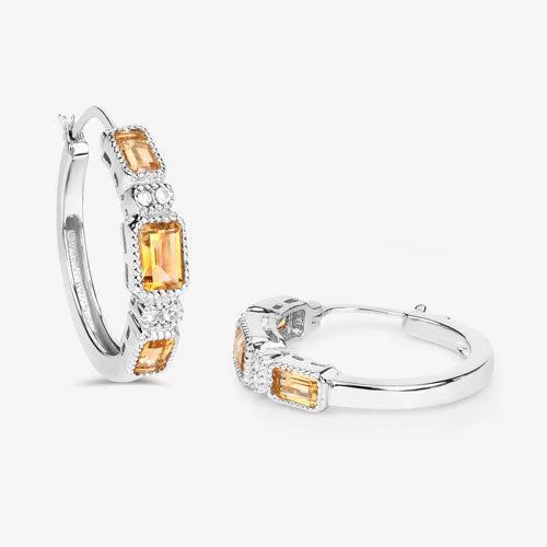 2.88 Carat Genuine Citrine and White Topaz .925 Sterling Silver Earrings - Image 9