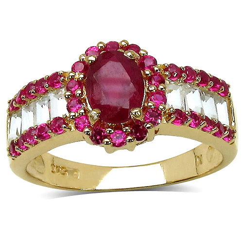 2.89 Carat Glass Filled Ruby, Created Ruby and White Topaz .925 Sterling Silver Ring - Image 4