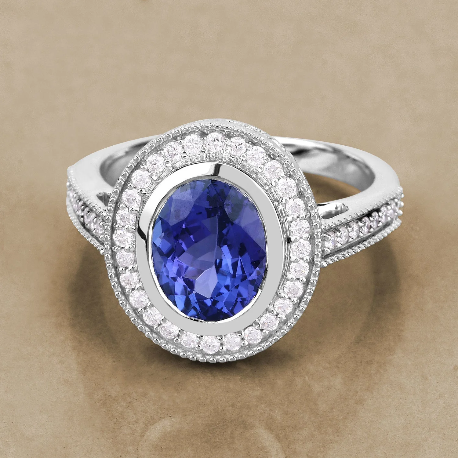2.94 Carat Genuine Tanzanite and White Diamond 14K White Gold Ring - Image 2